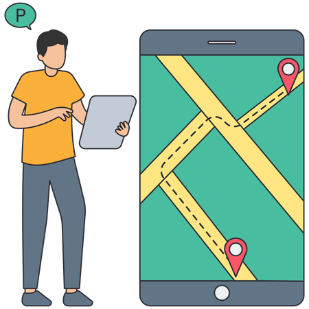 Man looking at live location  Illustration