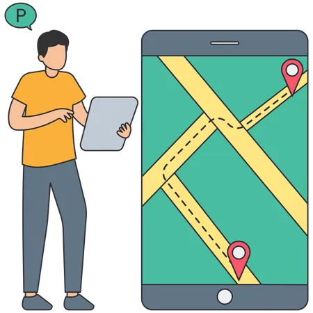 Man looking at live location  Illustration