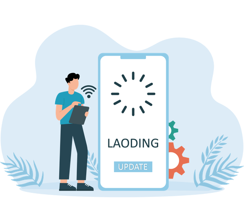 Man looking at loading system  Illustration