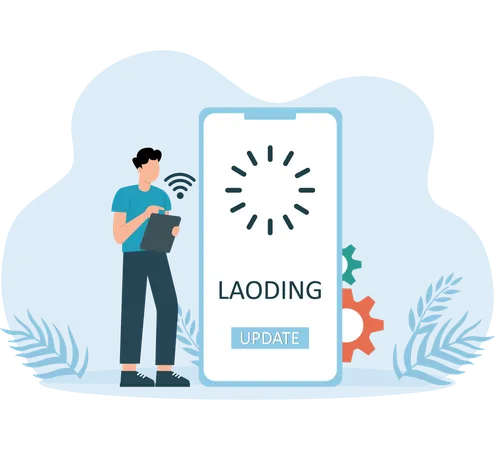 Man looking at loading system  Illustration