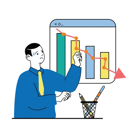 Man looking at loss chart  Illustration