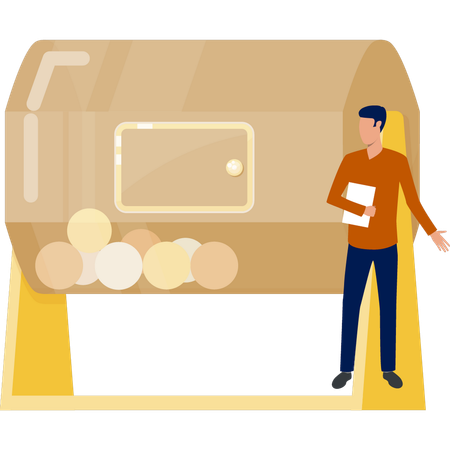 Man looking at lottery box  イラスト