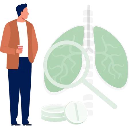 Man looking at lungs veins  Illustration