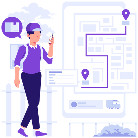 Man looking at map for delivery location  Illustration