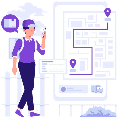 Man looking at map for delivery location  Illustration