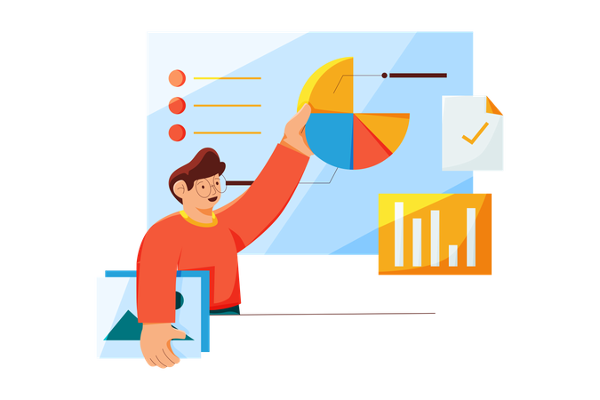 Man looking at marketing statistics  Illustration