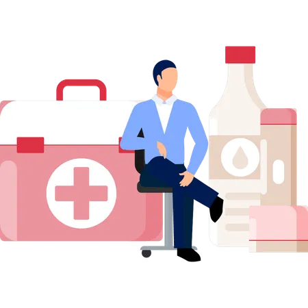 The Boy Is Looking At The Medical Kit Illustration