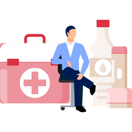 Man Looking At Medical Kit  Illustration