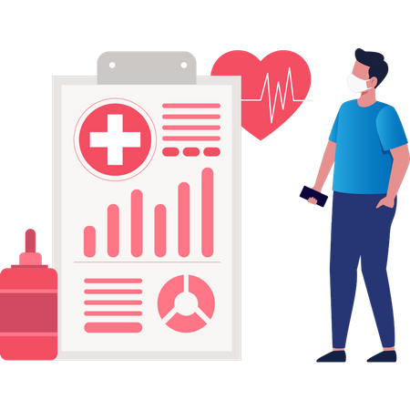 Man looking at medical report  Illustration