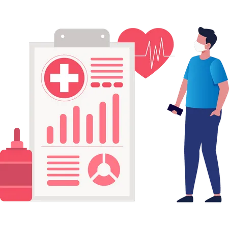 Man looking at medical report  Illustration