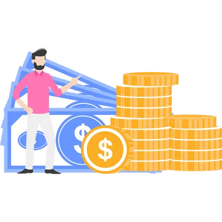 Man looking at money  Illustration