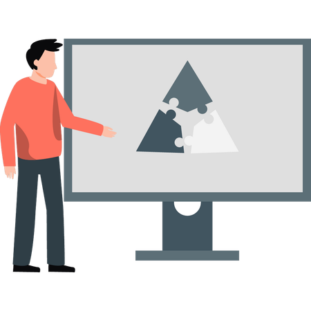Man looking at monitor to solving problem  Illustration
