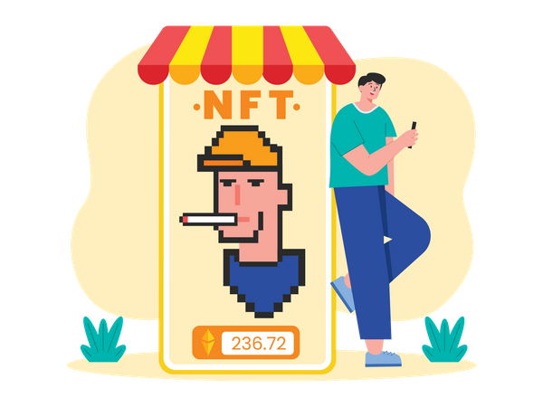 Man looking at NFT for sale  Illustration