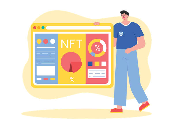 Man looking at NFT market analysis  Illustration