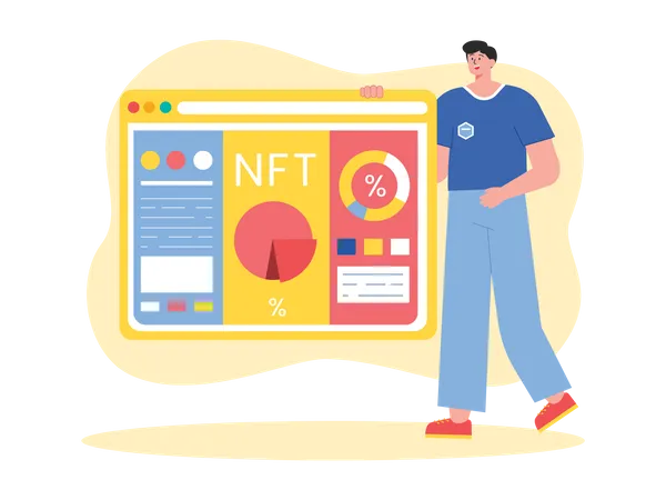 Man looking at NFT market analysis  Illustration