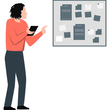 Man looking at notices on notice board  Illustration