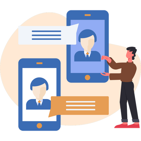 Man looking at online conversation  Illustration