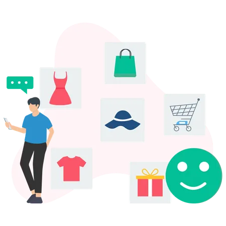 Man looking at online product  Illustration