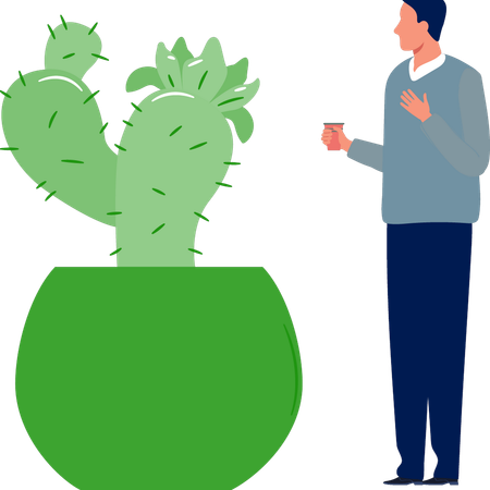 Man looking at opuntia plant  Illustration