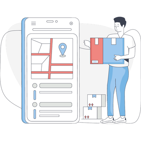 Man looking at parcel delivery point  Illustration