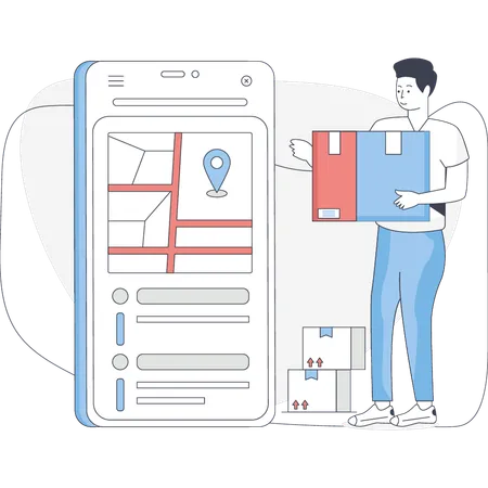 Man looking at parcel delivery point  Illustration