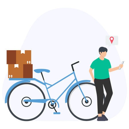 Man looking at parcel location  Illustration