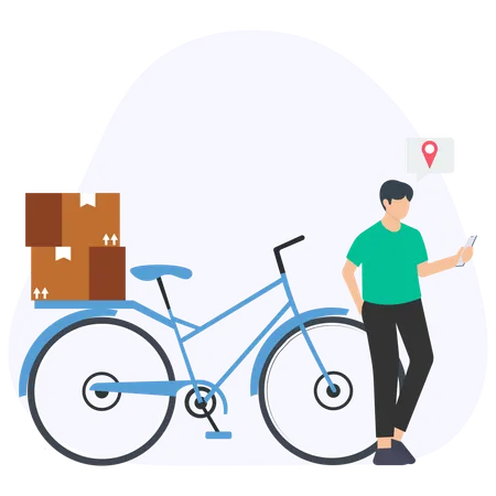 Man looking at parcel location  Illustration