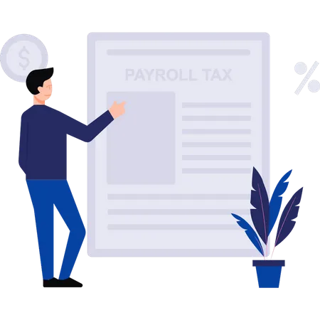 Man looking at payroll tax document Illustration