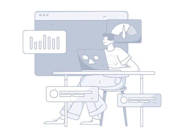 Man looking at performance analysis  Illustration