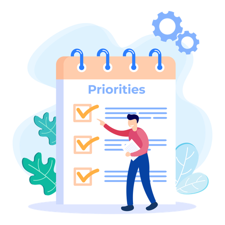 Man looking at priorities list  Illustration