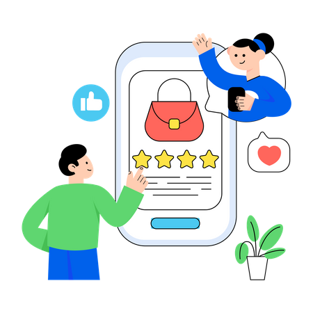 Man looking at product rating  Illustration