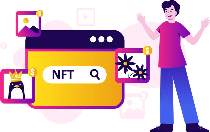 Man Looking at Products at NFT Store  Illustration