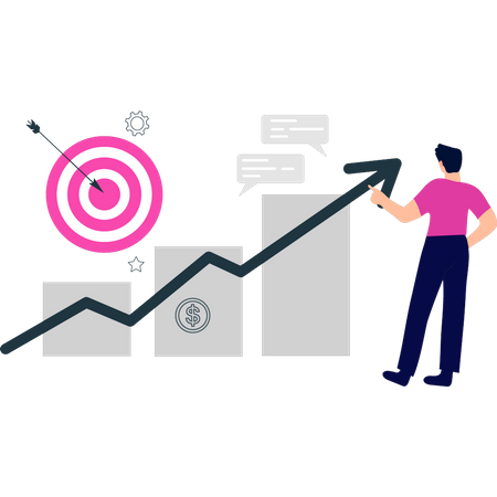 Man looking at progress of graph  Illustration