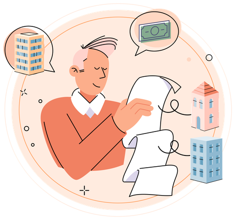 Man looking at property papers  Illustration