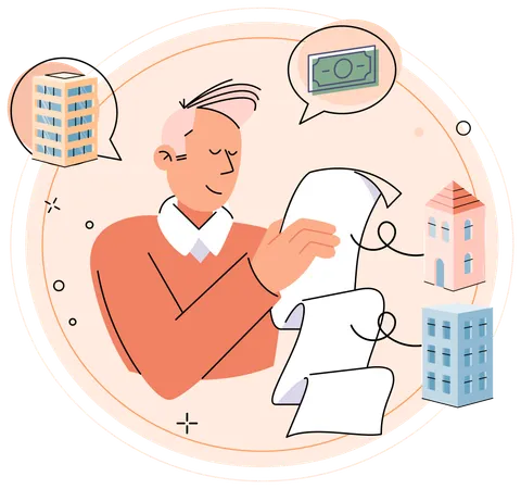 Man looking at property papers  Illustration