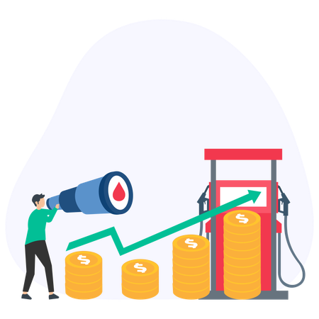 Man looking at rising fuel prices  Illustration