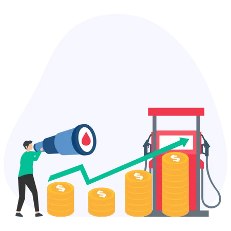 Man looking at rising fuel prices  Illustration