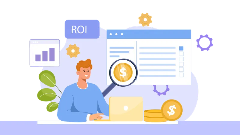 Man looking at ROI online  Illustration