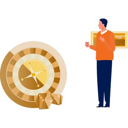 Man looking at roulette wheel  Illustration