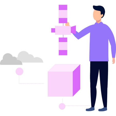 Man looking at satellite  Illustration