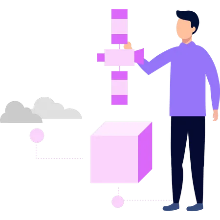 Man looking at satellite  Illustration