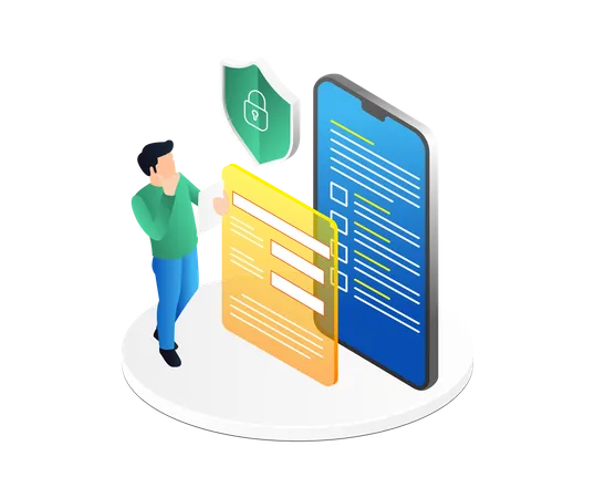 Man Looking At Security Registration Data Filling Form  Illustration