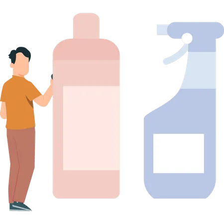 The Boy Is Looking At The Shower Bottle Illustration