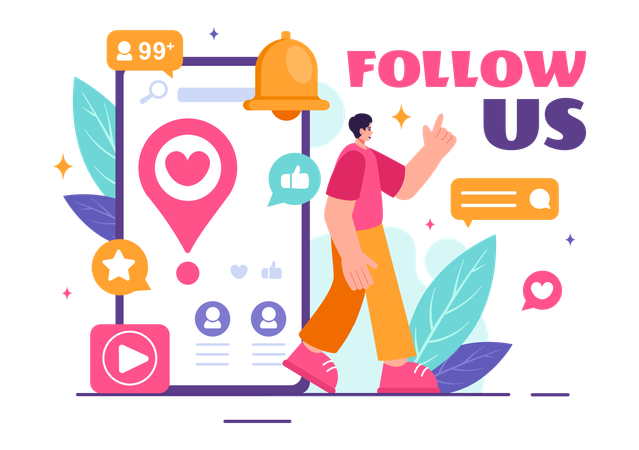 Man looking at social media likes  Illustration