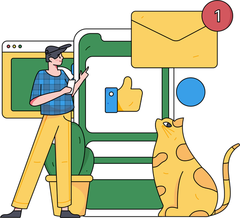 Man looking at social media mail notification  Illustration