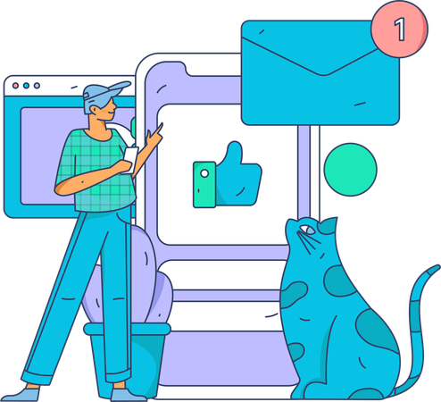 Man looking at social media mail notification  Illustration