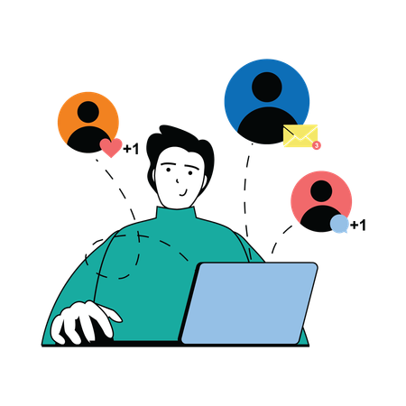 Man looking at social media messages  イラスト
