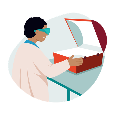 Man looking at solar oven  Illustration