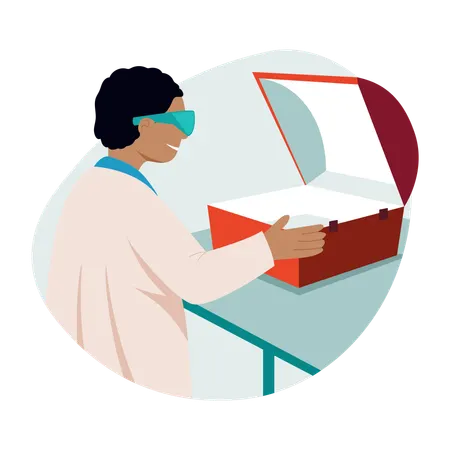 Man looking at solar oven  Illustration