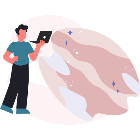 Man looking at stars in sky  Illustration